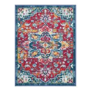 Ottohome Collection Non-Slip Rubberback Modern Medallion 2x3 Indoor Area Rug/Entryway Mat, 2 ft. 3 in. x 3 ft., Red/Navy