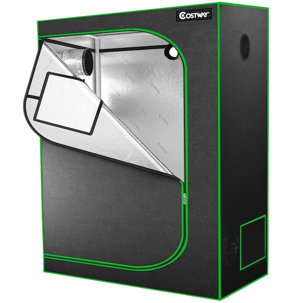 Costway 4 ft. x 2 ft. x 5 ft. Mylar Hydroponic Grow Tent with Observation Window & Floor Tray Black