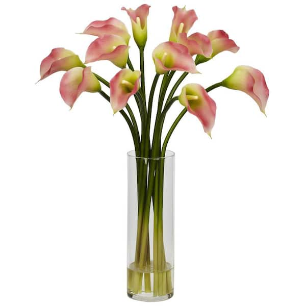 Nearly Natural 20 in. Artificial H Pink Mini Calla Lily Silk Flower Arrangement