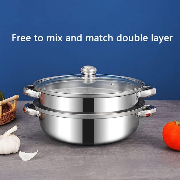 JFVKAF 3-Tier Stainless Steel Steamer Pot Set with Glass Lid and