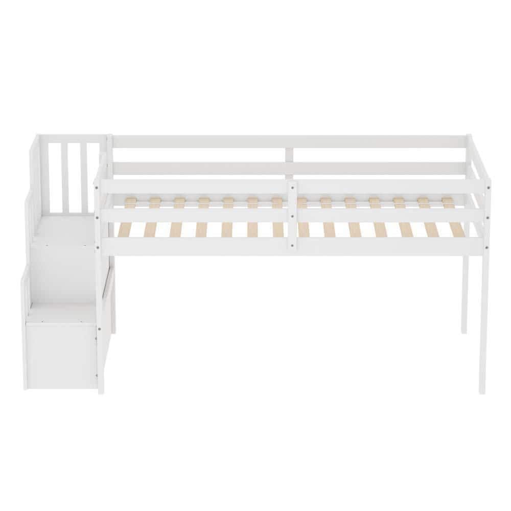 wetiny White Twin Loft Bed with Staircase Z-T-08301009 - The Home Depot