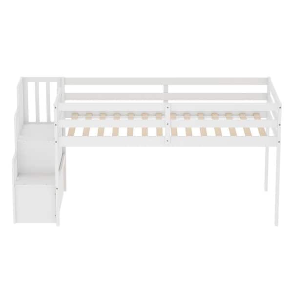 wetiny White Twin Loft Bed with Staircase