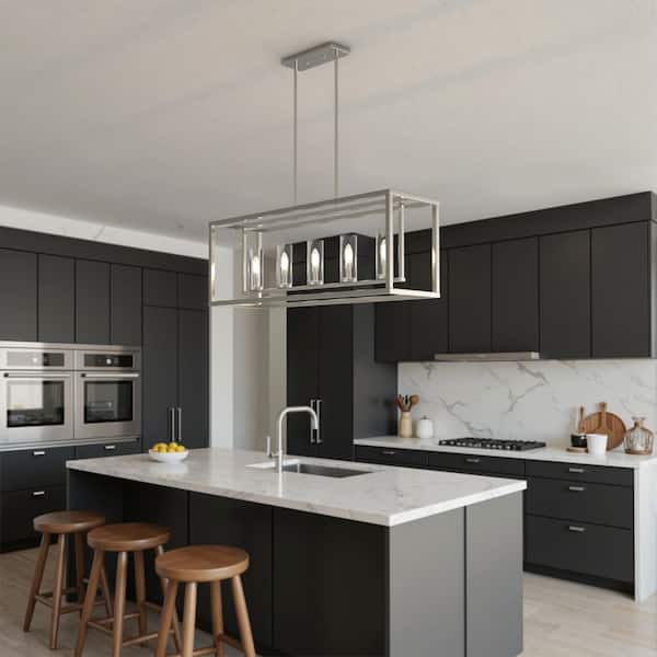 Emeritpro 5 Light Brushed Nickel Island Pendant Light with Clear
