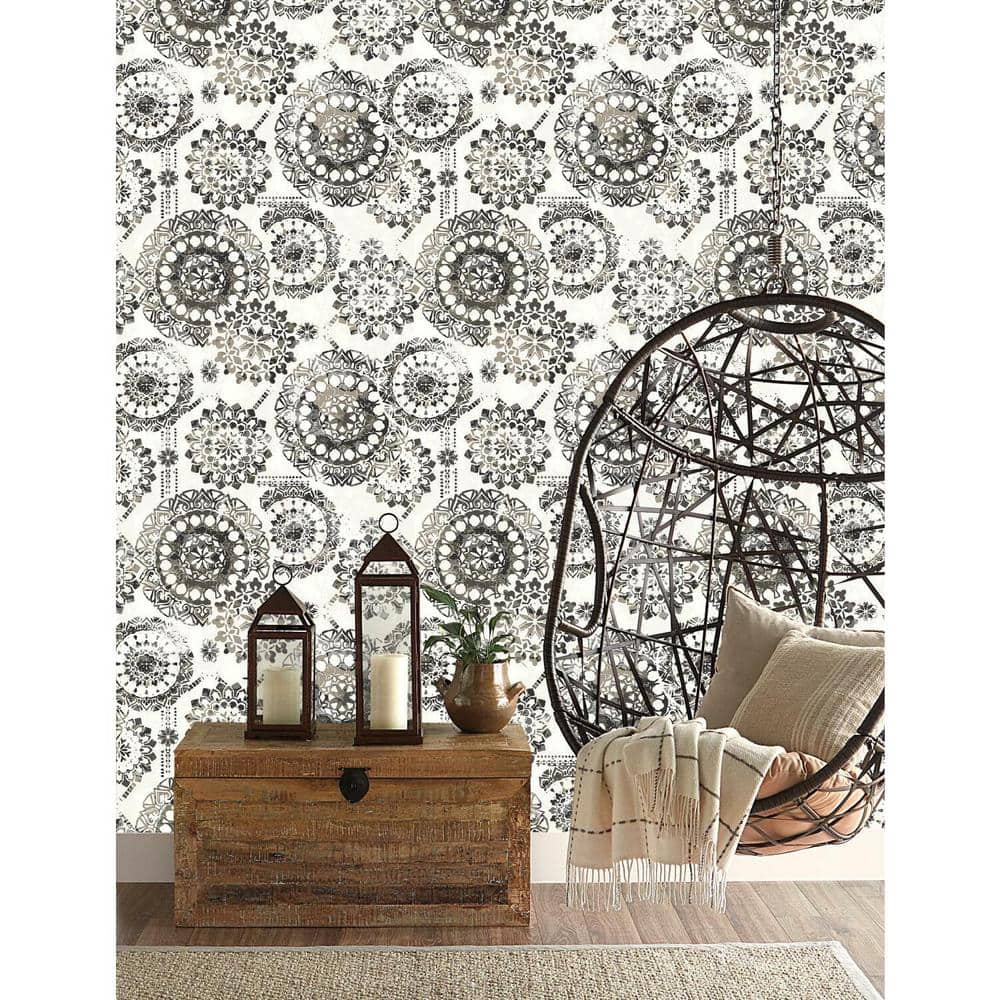 Black and White Bohemian Medallion Peel and Stick Wallpaper