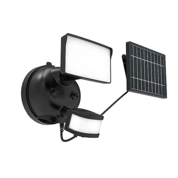 Next Gen Solar-Powered LED Security Floodlight, 1 Head w/ Motion Sensing, D2D, Adjustable Brightness-Black 1000 Lumens