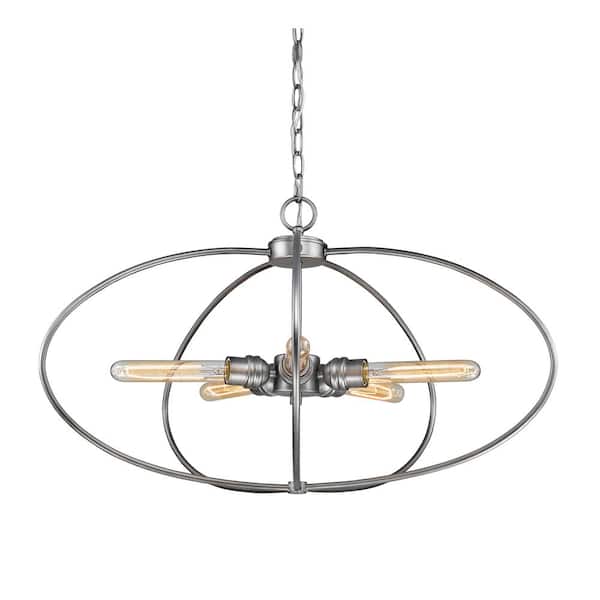 Unbranded Persis 60-Watt 5-Light Old Silver Statement Pendant Light with No Bulb Included