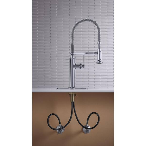 KOHLER Whitehaven Undermount Cast Iron 33 in. Single Bowl Kitchen Sink in White with Sous Faucet in Stainless Steel