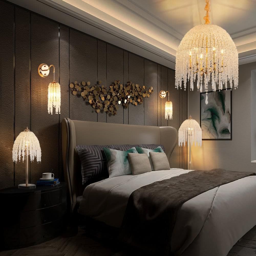 6-Light Gold Crystal Pendant Light Chandelier-Elegant Waterfall Design with Cascading Crystal Bead Strings(No Bulb) price history on PriceWatchPro