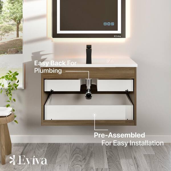 Eviva Joy 36 in. W x 18 in. D x 20.5 in. H Floating Bathroom Vanity in Graywood with White Porcelain Top with White Sink