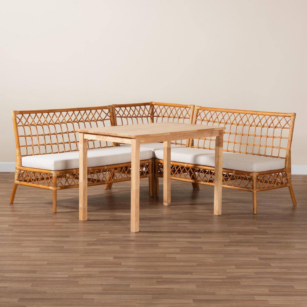 Aina Light Honey Rattan and Rubberwood Dining Nook Set