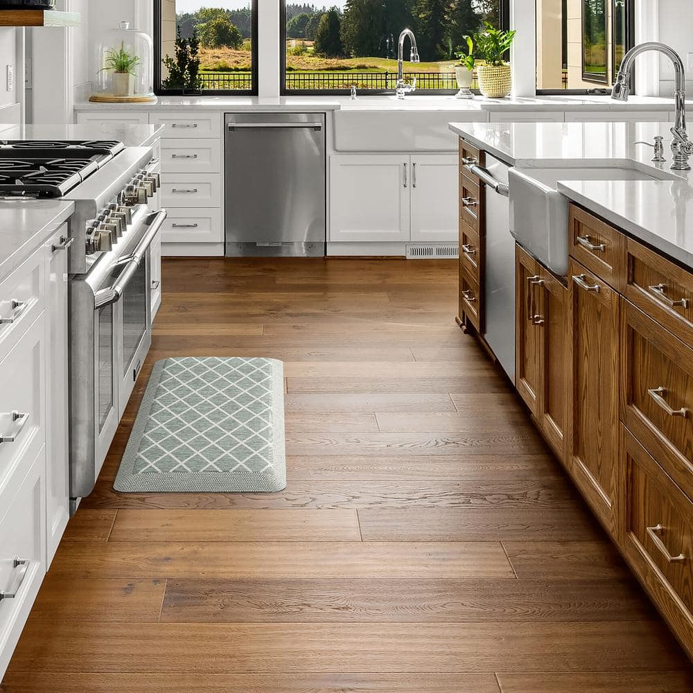 Miles Mint Green Polyester Trellis Anti-Fatigue Kitchen Mat