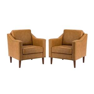 Celio Vegan Leather Camel Armchair with Solid wood Legs set of 2