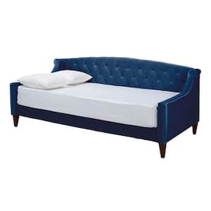 Lucy 84 in. Navy Blue Velvet 2-Seater Twin Sleeper Sofa Bed with Tapered Legs
