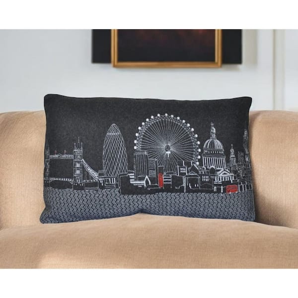 HomeRoots Black, Gray, White Solid Polyester 14 in. x 24 in. Throw Pillow