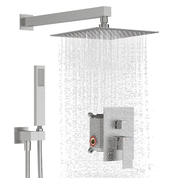 GIVING TREE 10 in. Single Handle 2-Spray Shower Faucet Wall Mount 2.0 GPM with Adjustable Flow Rate in Brushed Nickel