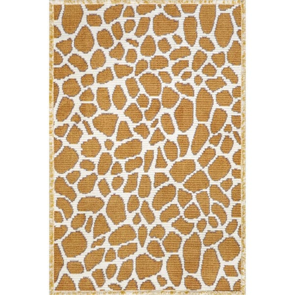 nuLOOM Amberleigh Giraffe Print Fringe Mustard Yellow Doormat 3 ft. x 5 ...