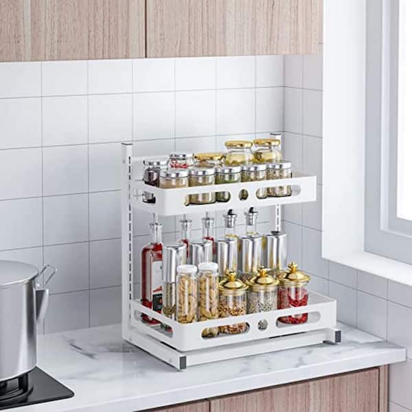2-Tier Under Sink Organizers and Storage 2 Pack Sliding L-shape Under  Cabinet Organizers For Narrow Space Multi-purpose Sink Organizer for  Bathroom
