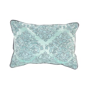 Loop Mint Green and Gray Floral Decorative Poly-Fill 20 in. x 14 in. Throw Pillow