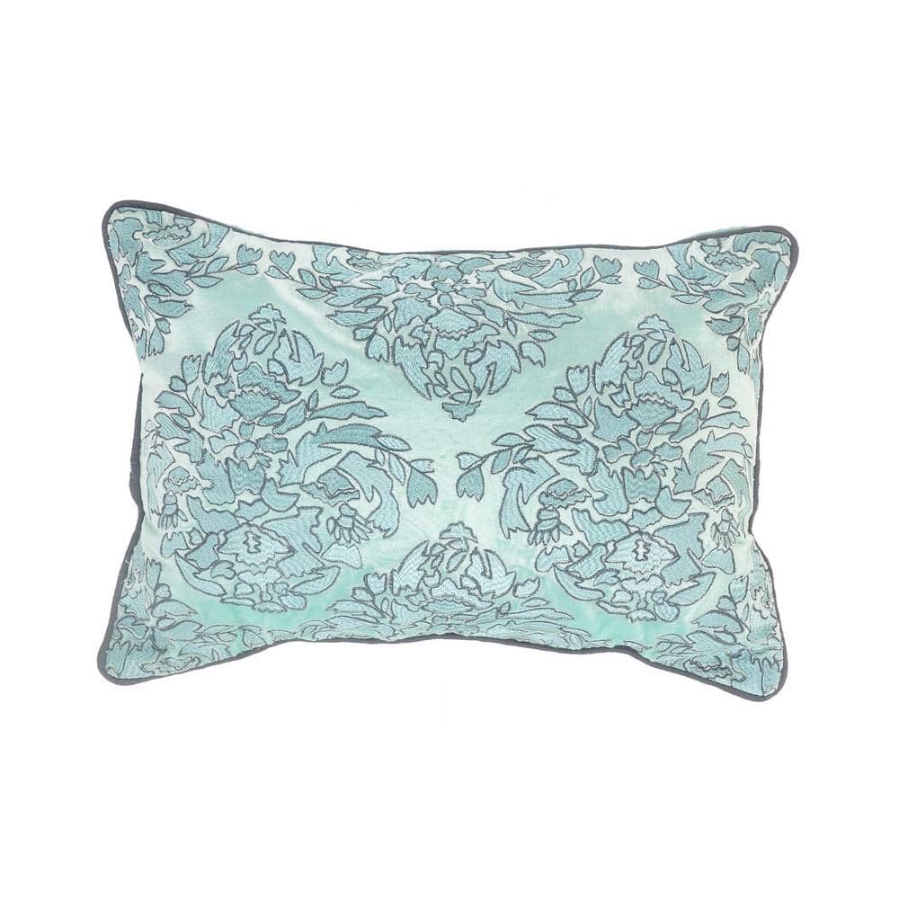 Loop Mint Green and Gray Floral Decorative Poly-Fill 20 in. x 14 in. Indoor
