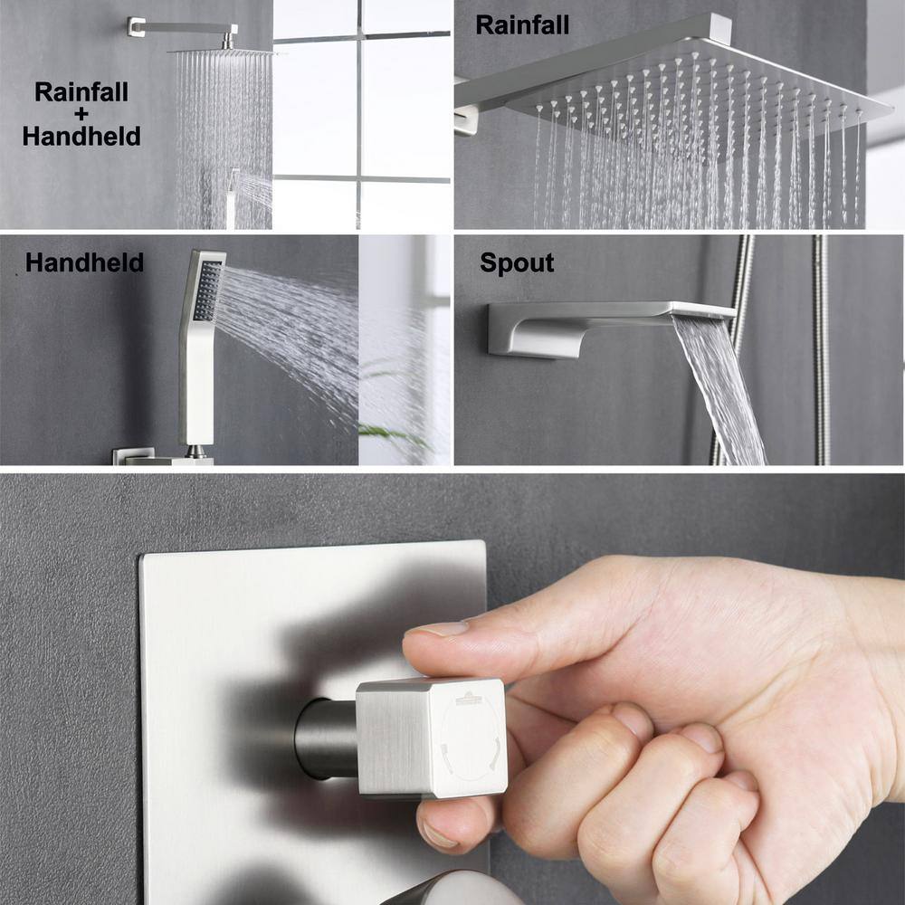 Brushed Nickel 10" Rain Shower Faucet Set with Handheld