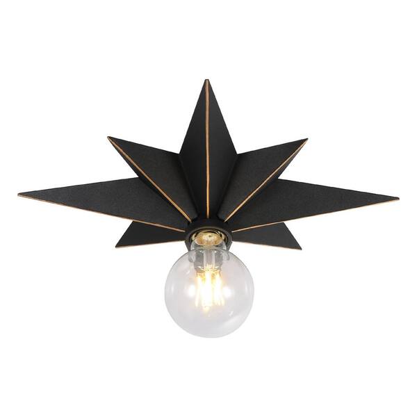 Jushua 16 in. 1-light Modern Black Metal Star Flush Mount Ceiling Light, Farmhouse Star Lighting