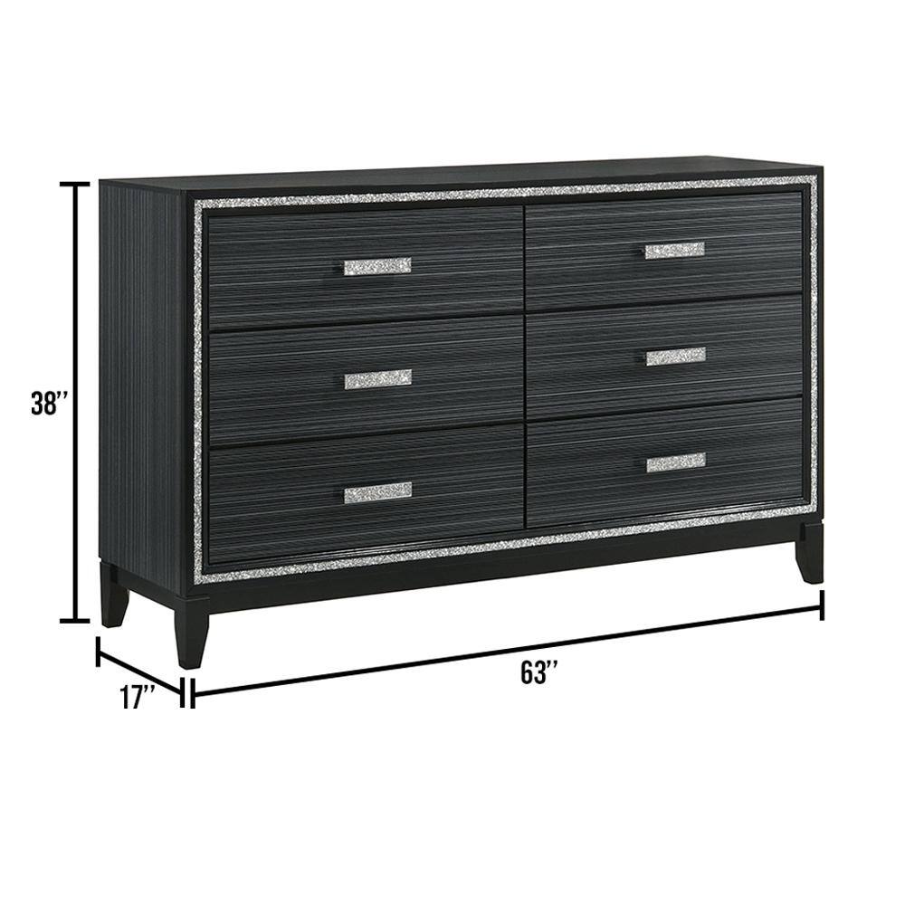 Haiden Double Black Dresser with Silver Trim and Felt Lined Drawers