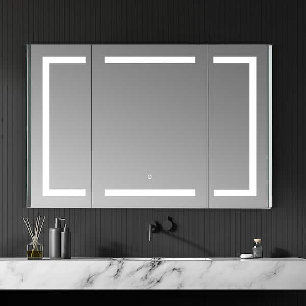Bojano 48 in. W x 32 in. H Medium Rectangular Silver Recessed/Surface Mount Medicine Cabinet with Mirror and Lighting