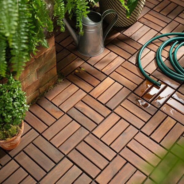 AUTMOON 12 in. x 12 in. Wood Interlocking Flooring Tiles Indoor