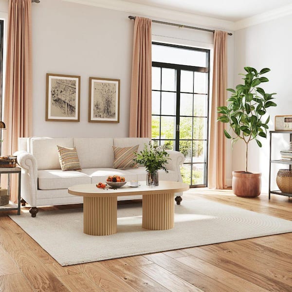 ATHMILE 39.38 in. Multi-Scenario MDF Oval Natural Coffee Table NA