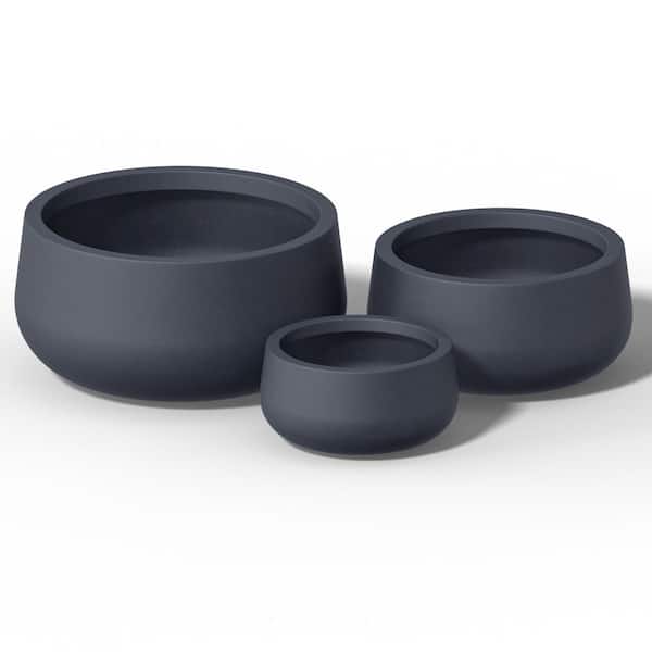 Sapcrete 12.5 in. 16 in. 20.5 in. Granite Gray(Enhanced Interior) Concrete Round Planter / Pot with Drainage Holes (3-Pack)