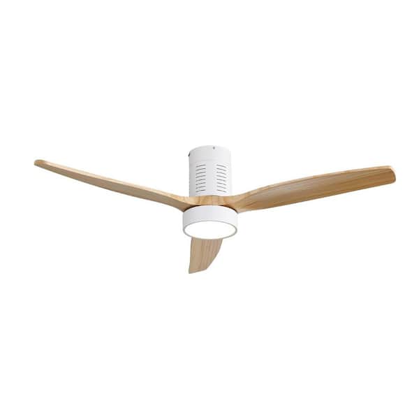 LINJO 52 in. Indoor White Solid Wood Blade Reversible DC Motor Ceiling Fan with LED Light and Remote Control