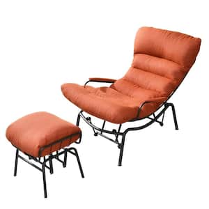 Beauty 2-Piece Metal Outdoor Patio Outdoor Rocking Chair with Orange Red Cushions