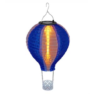 Solar Blue/White Cloth Hot Air Balloon with Flame LED Lights