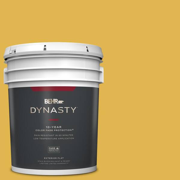 BEHR DYNASTY 5 gal. #360D-6 Yellow Gold Flat Exterior Stain-Blocking Paint & Primer
