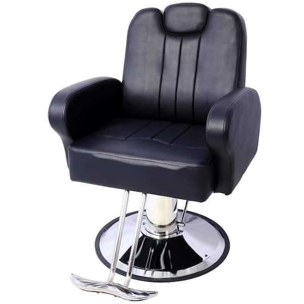 Artist hand Hair Stylist PU Leather Seat Reclining Barber Chair in Black Duty Hydraulic All Purpose Salon Chair