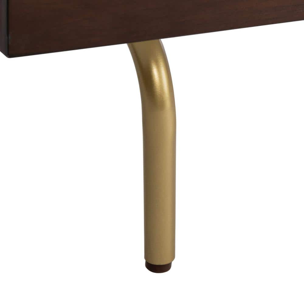 Genevieve 54" White and Walnut TV Stand with Gold Legs