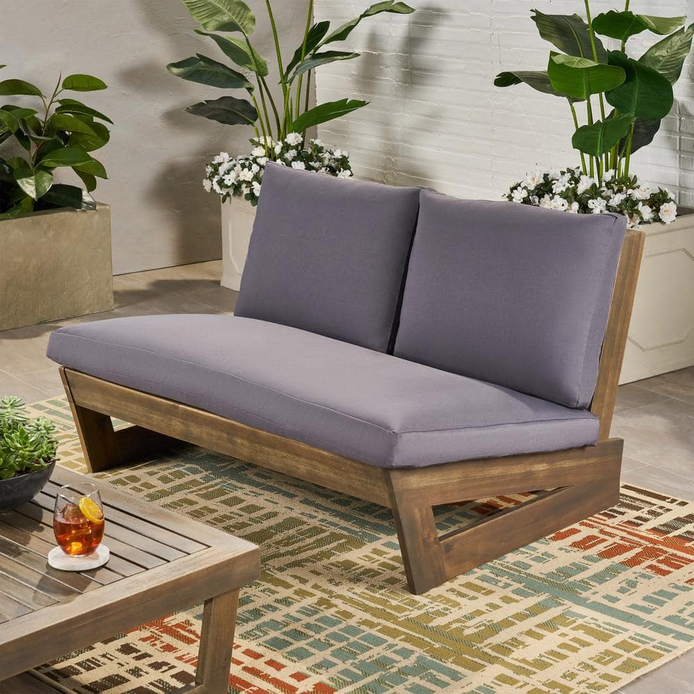 Sleek Grey Acacia Wood Loveseat with Water-Resistant Dark Grey Cushions