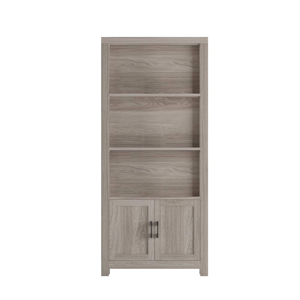 Martha Stewart 68" Gray Wood Shaker Bookcase with Storage Cabinet