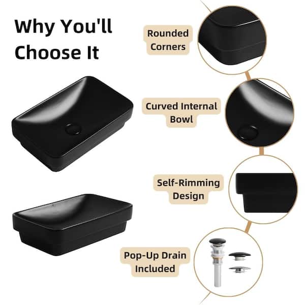 Los Flexi 19 in. Drop-In Bathroom Sink Rectangle in Matte Black