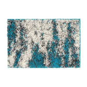 Turquoise 2 ft. x 3 ft. Modern Abstract Design Plush Shag Area Rug