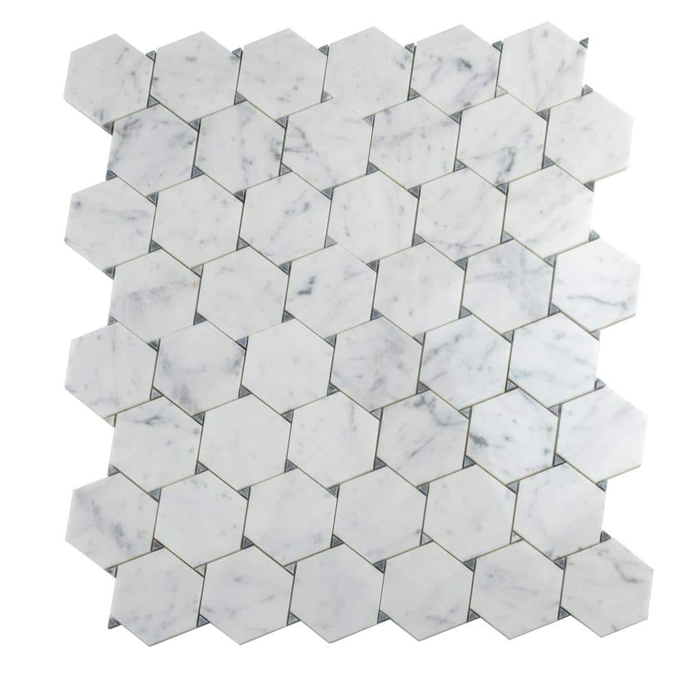 White 4 in. x 5 in. Hexagon Polished Marble Mosaic Tile Sample (0.13 sq. ft./Piece) price history on PriceWatchPro