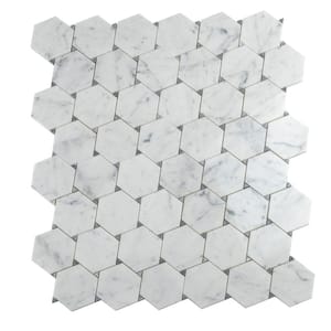 White 10.9 in. x 12.5 in. Hexagon Polished Marble Mosaic Tile (4.73 sq. ft./Case)