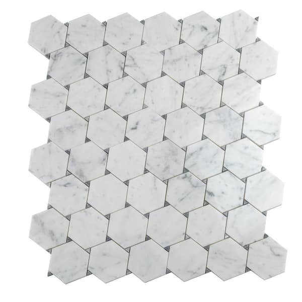 Apollo Tile White 10.9 in. x 12.5 in. Hexagon Polished Marble Mosaic Tile (4.73 sq. ft./Case)