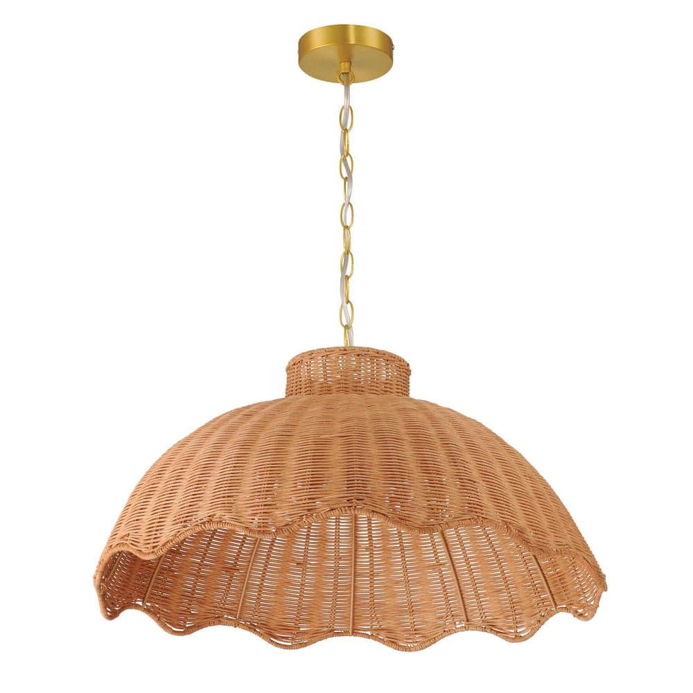 Penelope 60-Watt 1 Light Natural Large Scalloped Pendant Light with Rattan Shade