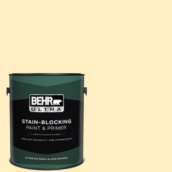 BEHR ULTRA 1 gal. #380A-2 Moonlit Yellow Semi-Gloss Enamel Exterior Paint & Primer