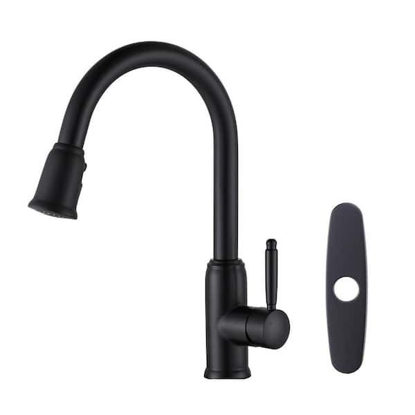 Arcora Single Handle Pull Out Sprayer Kitchen Faucet Included Deckplate In Matte Black 7043