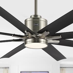 Octo 66 in. Integrated LED Light Indoor Nickel/Dark Brown Ceiling Fan w/1-Light Iron/Plastic Mobile-App/Remote 6-Speed