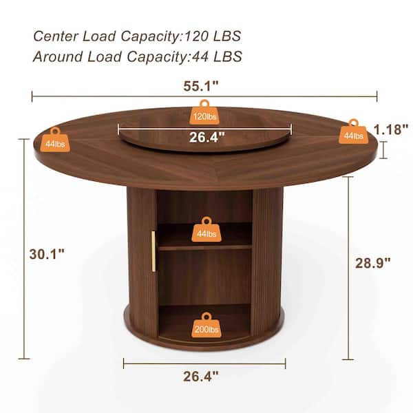 Boyel Living Walnut Wood 55.1 in. Pedestal Base Dining Table Seats