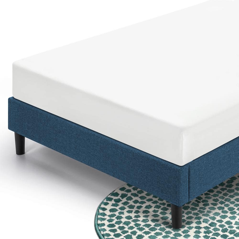 Navy Upholstered Queen Platform Bed Frame with Slats