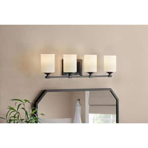 Darlington 29.5 in. 4-Light Matte Black Vanity Light with Frosted Opal Glass Shades